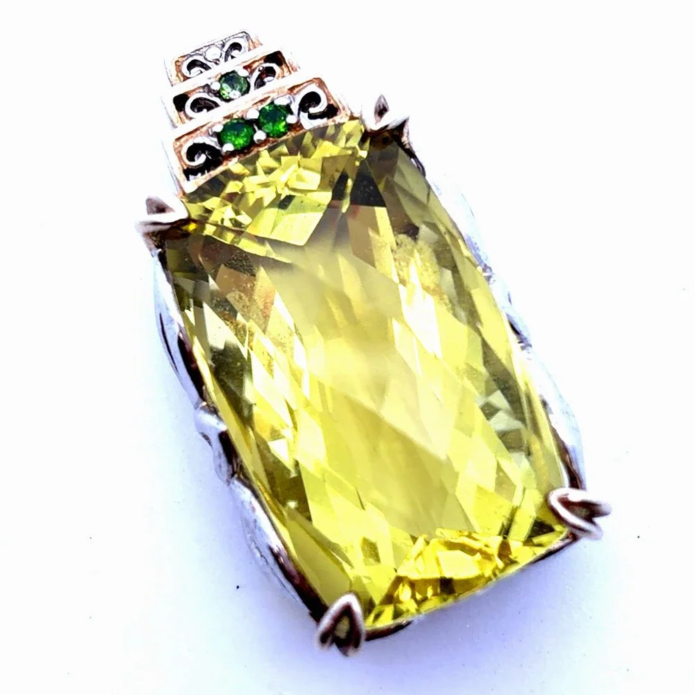 925 Sterling Silver Lemon Green Citrine Multi Gemstone Accent Pendant